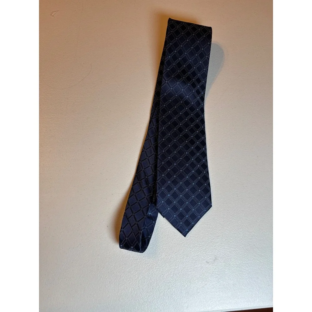 Nautica Mens Navy Blue Silk Diamond Pattern‎ Necktie Preowned